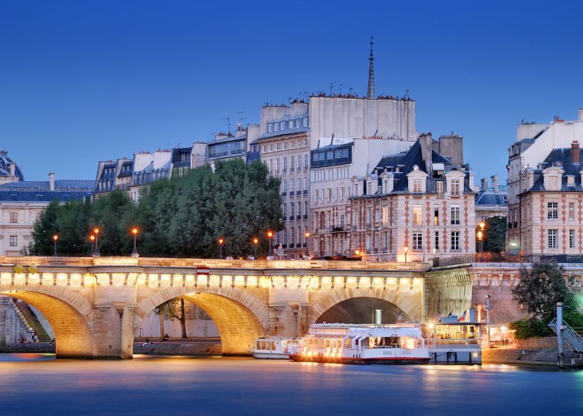 Pont Neuf Bridge over Seine River in Paris, France