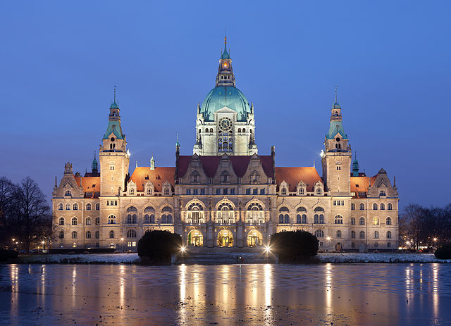 New City Hall in Hanover, Germany on the Leine River