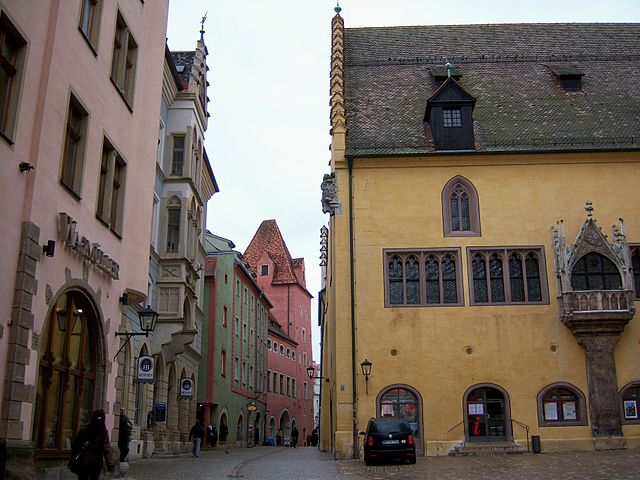 Kohlenmarkt with Town Hall in Regensburg Germany