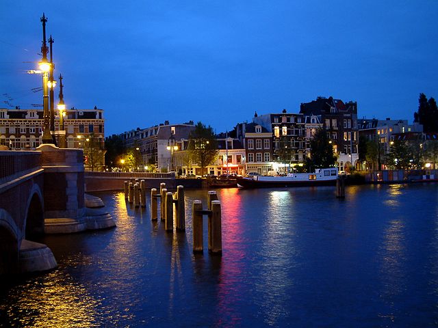 Amstel river in Amsterdam, Netherlands