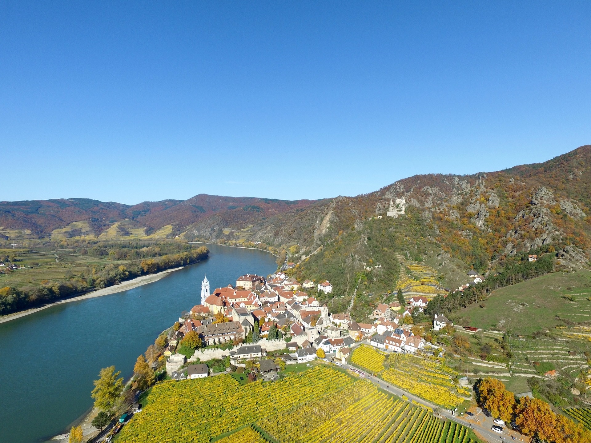 Rhine River in Braubach, Germany With Marksburg Castle