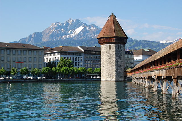 Lucerne, Switzerland on the Reuss River with Kapellbrücke and Wasserturm