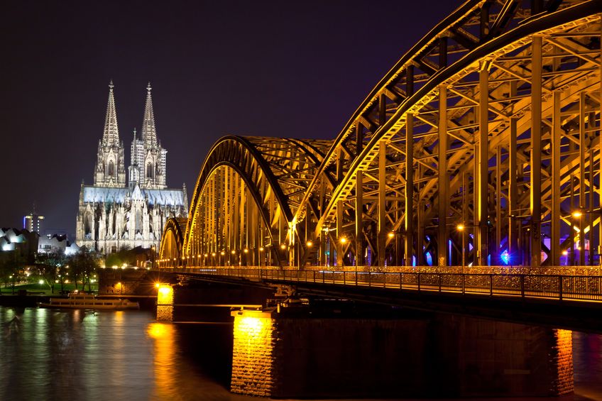 Cologne Cathedral and Hohenzollern Bridge from the Rhine River