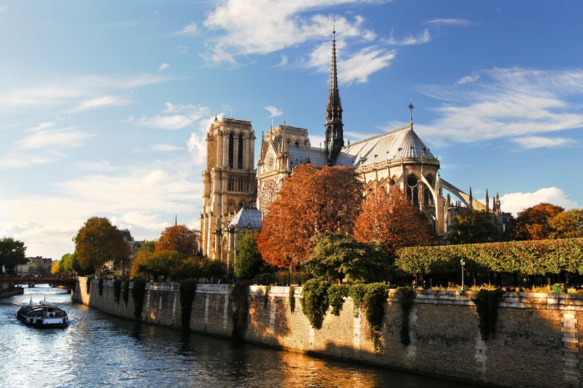 Notre Dame on Seine River in Paris, France